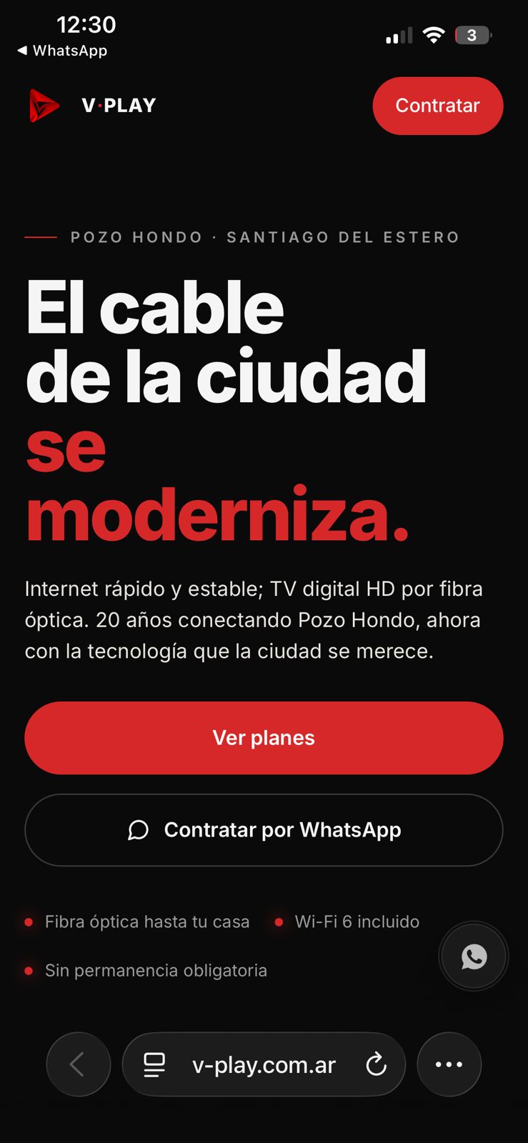 Home de V-Play, vista mobile