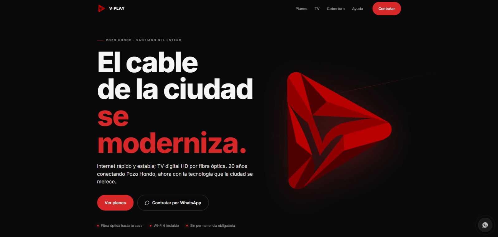 Home de V-Play — internet y TV por fibra óptica