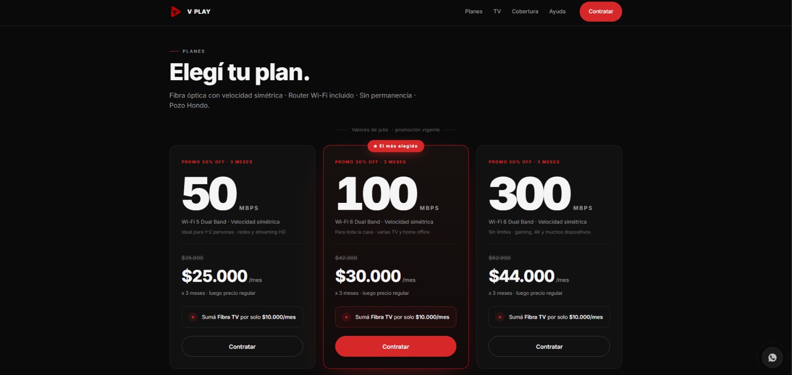 Planes de cobertura de internet — V-Play